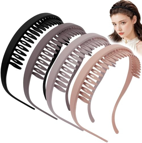 Aribliseza Haarreifen mit Klammern, 4 Stück Haarreifen Damen & Headband, Zickzack Haarreif für Brillen Träger, Rutschfest und Bequem, Kunststoff Hairband für dickes Haar ohne Druck