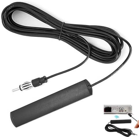 Car Aerial, Universal Car Stereo Antenna, for Am/Fm HD Radio, Hidden Adhesive Mount Windshield Din Vehicle Aerial with 3m Cable, Enhanced Signal Reception & Noise Reduction