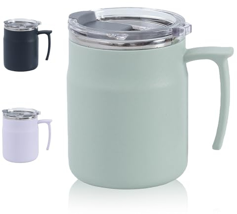 AmzDaKai Thermal Travel Mug, Insulated Coffee Mug, Travel Mug with Handle, Large-Capacity Portable Camping Mug– 500ml Double-Wall Vacuum Stainless Steel, Hot & Cold Beverage (Green)