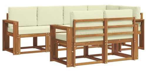 vidaXL Outdoor-Sofagarnitur mit Kissen 7 pcs Natur und Creme, Garten Lounge Set, modernes Outdoor-Sofa, Bequeme Gartenmöbel, massives Holz-Sofa, vielseitige Garten-Couch