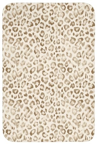 OnlyWow© Badematte Badezimmerteppich Badezimmer Deko Duschvorleger | 60x90 cm - Rechteckig - Badematten Teppich Badvorleger Rutschfest Waschbar Leopard - Klassisch - Beige