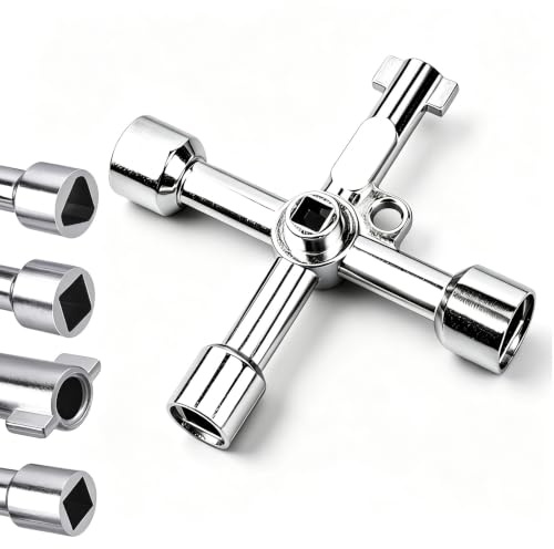 4-Way Utility Key, Meter Box Key,8mm Tri/8mm Four-way wrench for UK Gas Meters,Triangle, Square, Panel Key for Cupboard, Cabinet, Water, Gas, Electric & Plumbing Applications (Silver,1Pc)