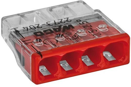 WAGO Contact SAS WAGO Lever Terminal for All Types of Drivers 4 x 0.5 to 2.5 mm² Transparent/Red Pack of 100 2273-204