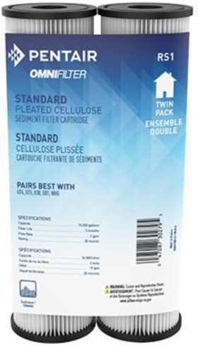 Pentair OMNIFilter RS1 Sediment-Wasserfilter, 25,4 cm, Standard-Ersatz-Filterkartusche für das ganze Haus, plissiert, 25,4 x 6,3 cm, 20 Mikron, 2 Stück