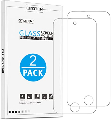 OMOTON Panzer Schutz Glas für iPod Touch 5, 6 und 7 Generation (2015/2019), Anti- Kratzer, Bläschenfrei, 9H Härte, HD-Klar, 2 Stück