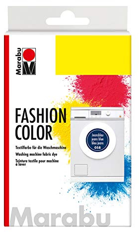 Marabu 17400023058 - Fashion Color jeansblau, Textilfarbe zum Färben in der Waschmaschine, kochecht, für Baumwolle, Leinen und Mischgewebe, 30 g Farbstoff und 60 g Reaktionsmittel