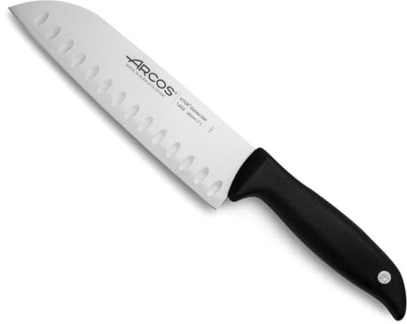 Arcos Couteau Santoku en Acier Nitrum 180 mm – Poignée en Polypropylène, Conception Innovante pour une Utilisation Quotidienne – Noir, Série Menorca
