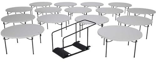 60 in. Round Commercial Stacking Folding Table and Cart Combo in Almond (15-Pack)