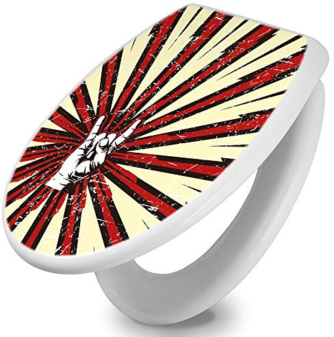 banjado® Toilettendeckel mit Absenkautomatik 44x37cm mit Motiv Rock On - WC Brille Soft Close - hygienischer Toilettendeckel/Klodeckel Duroplast mit Edelstahl Scharnieren - einfache Montage