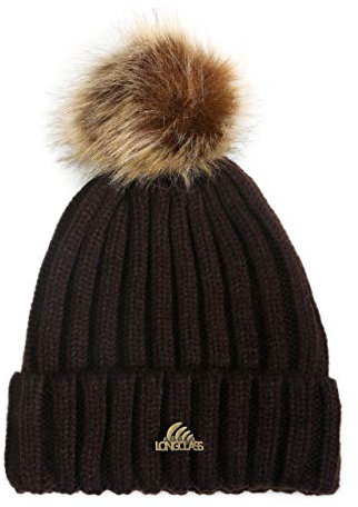 Braune Winter Mütze mit Fellbommel Damen Herren Bommelmütze Damen braun BOMBOLEO feine schöne Damenmütze mit abnehmbaren Bommel Wintermütze Damen braun Strickmütze Damen dunkel braun Wollmütze Strick