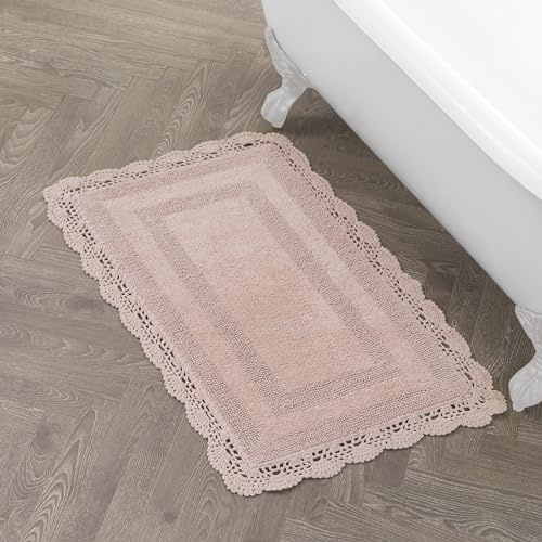 Laura Ashley Saugfähige Badematte, wendbar, gehäkelt, weich und plüschig, 100% Baumwolle, 53 x 86 cm, Blush Pink