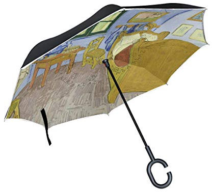 MONTOJ Van Gogh's Schlafzimmer-Regenschirm in C-Form, doppellagig, winddicht, umgekehrt, faltbar, UV-beständig, mit Griff, Reise-Regenschirm