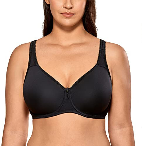 Delimira Women's Support Bra Padded Plus Size Underwired Full Cup T Shirt Seamless Bra Black 32E