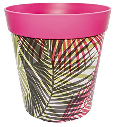 Hum Flowerpots, 25cm, Various Patterns Colours and Sizes, Indoor/Outdoor Plastic Plant Pot, Pink Palm Repeat