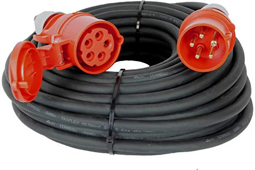 NWP CEE-Verlängerung 25m 400V 16A, Schwarz, IP44 5x2,5 mm² H07RN-F - Gummischlauchleitung, Verlängerungskabel für Baustelle, Industrie, Außenbereich