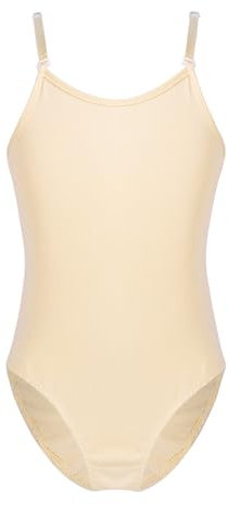 CHICTRY Kinder Ballettanzug Mädchen Ärmellos Ballett Trikot Body Einfarbig Tanzbody Stretch mit verstellbar Träger Dancewear Gr. 116-164 Hautfarbe 116-128