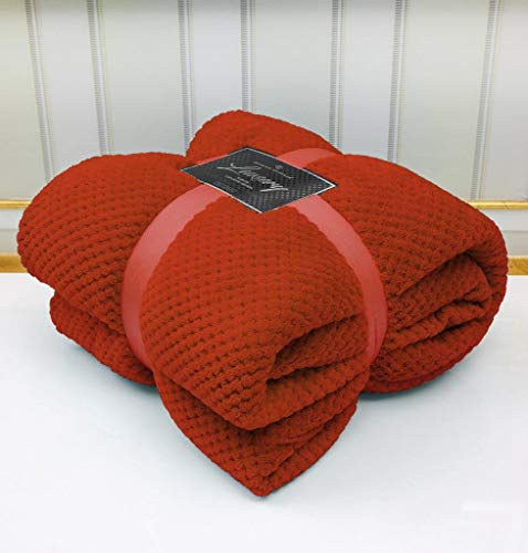 Artistic Fashionista* Luxury POPCORN Super Soft Fleece Waffle Blanket Throw Ideal for Sofa Bed Settee 130x150cm (Rust, Single - 130x150cm)