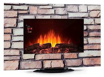 Klarstein Colmar - Caminetto Elettrico, Effetto Pietra, Fiamma, 1000 o 2000 Watt, Vetro, Illuminazione LED con 7 Colori, Supporto Pavimento o Montaggio a Parete, Telecomando, Grigio