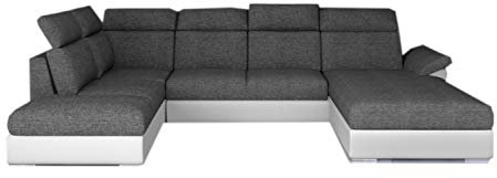 Ecksofa mit Schlaffunktion mit Bettkasten Couch U-Form Polstergarnitur Wohnlandschaft Polstersofa mit Ottomane Couchgranitur - Marvel (Dunkelgrau+Weiß(Sawana05+Soft17), Ecksofa Rechts)