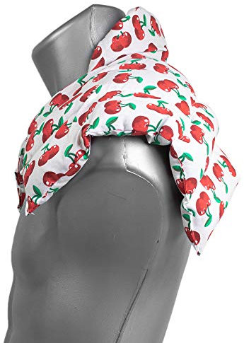 Leinsamenkissen Schulter & Nackenkissen mit Kragen für Nacken, Rücken, Schulter - Körnerkissen als Wärmekissen (cherry-white, Leinsamen)