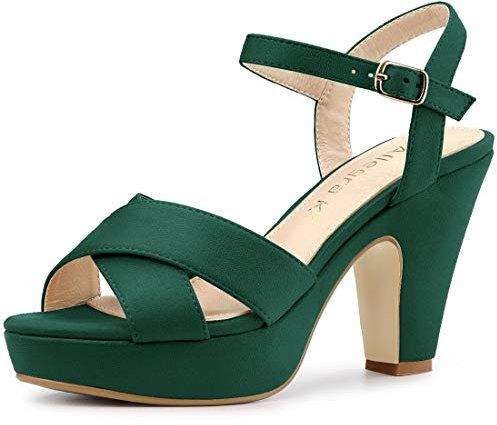 Allegra K Sandalias Tacón Grueso Correa De Tobillo Plataforma para Mujer Verde 39