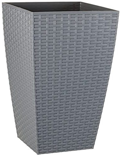 Grey Rattan Effect Decorative Planter Display Blooming and Colourful Flowers Suitable For Both Indoor and Outdoor Use 45cm.