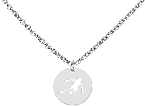 DAHEIM Halskette Skifahrer - filigrane Kette Skifahren für Damen und Frauen, Heimat-Schmuck Wintersport und Schnee aus Edelstahl (silber-farben) DHK304