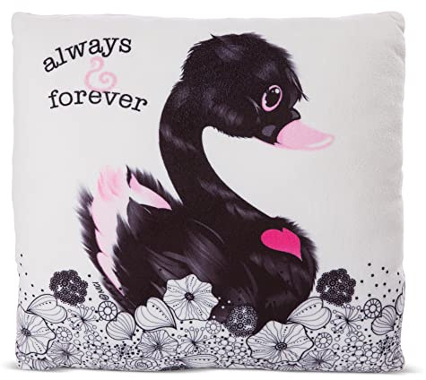 NICI Kuscheltierkissen Love Schwan schwarz 30x30cm quadratisch I Kuschelkissen Schwan für Jungen, Mädchen &Babys I Flauschiges Plüschtier-Kissen–48275