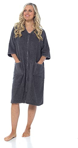 IUEG Zip Up Dressing Gown Terry Towelling Bath Robes for Women 100% Cotton Dressing Gown Drying in Mint Blue Pink Colour (8-10, Grey)