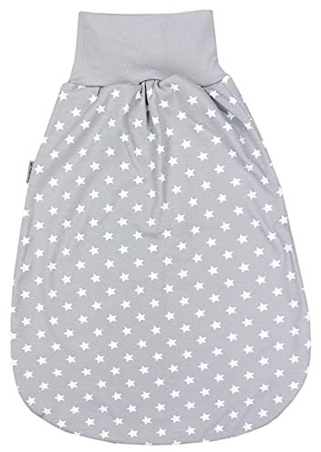 TupTam Baby Strampelsack mit breitem Bund – Unwattierter Schlafsack Baby aus Baumwolle für Frühling & Sommer, Farbe: Sterne Weiß/Grau, Größe: 0-6 Monate