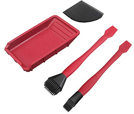 LUCHONG 4PCS Woodworking Glue Tools Kit Silicone Glue Kit Narrow Brush Wide Brush Soft Silicone Thin Shovel Flat Scraper Glue Tray Wood Gluing Woodworking Glue Spreader Applicator Set
