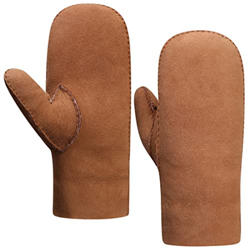 Harssidanzar Fäustlinge Lederhandschuhe,Winter Herren Warme echte Wildleder Lammfell Shearling Fäustlinge Lederhandschuhe KM044EU, Kamel, Größe XL