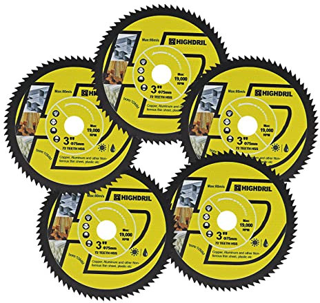 HIGHDRIL HSS Lama per Sega Circolare - 75mm x 5 Dischi Taglio per Metallo Morbido Rame Alluminio Legno Plastica