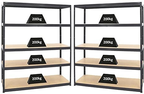 PROREGAL Mega Deal 2X Étagère Charge Lourde Giant Elephant | 180x150x60cm | 200kg par Niveau | Noir | Lot d'étagères Robustes de Garage, Atelier, Cave, sous-Sol, Stockage, Rangement, Rayonnage