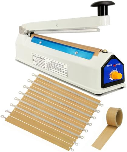 Termosaldatrice per Sacchetti Sigillatrice Saldatrice per Plastica Sacchetti 200mm Macchina Sigillante a Caldo, Larghezza Sigillatura 5mm, Scocca in Metallico, 220V Impulse Sealer Heat Bag Sealer