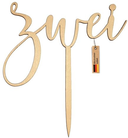 WAIKUA ® EINS ZWEI DREI Kuchentopper Cake Topper Geburtstag Dekoration aus unbehandeltem Holz für 2.Geburtstag - Tortendeko Holz Deko Zahl Geburtstag 2 Jahre Junge Mädchen (Zwei)