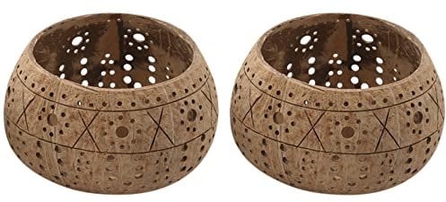 Kerze Kokosnuss Schale,Kerzen Halter,Hand Gefertigter Kokosnuss Schalen Kerzen Halter für Teelicht Kleine SäUle,Aufbewahrungs Schale