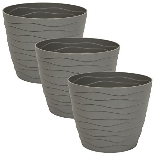MePla - 3 Stück Übertopf TEO - wetterfestes Pflanzgefäß - UV-beständiger Blumenkübel - Pflanzentopf - Kübel - ø19 cm - grau