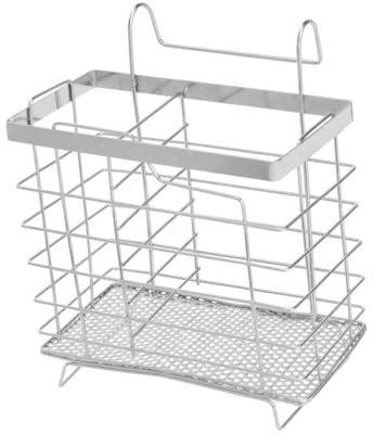 Luxshiny Stainless Steel Hanging 2 Compartments Utensil Drying Rack Chopsticks Spoon Drain Basket Tableware Dinner Service Holder Cutlery Organizer Flatware Storage Drainer