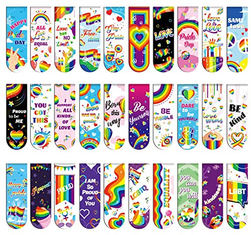 MWOOT 30 Stücke LGBTQ Pride Thema Magnetisch Lesezeichen, Gay Regenbogen Magnet Lesezeichen Magnetic Bookmarks Kit, Inspirierende Worte Page Marker für Leseliebhaber, Pride Day (30 Stile,2x6CM)