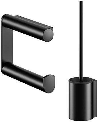 KEUCO Plan Set aus Toilettenpapierhalter und WC-Bürstengarnitur, Metall schwarz matt, Made in Germany, inkl. Schrauben und Dübel, Bad-Accessoires zum Schrauben