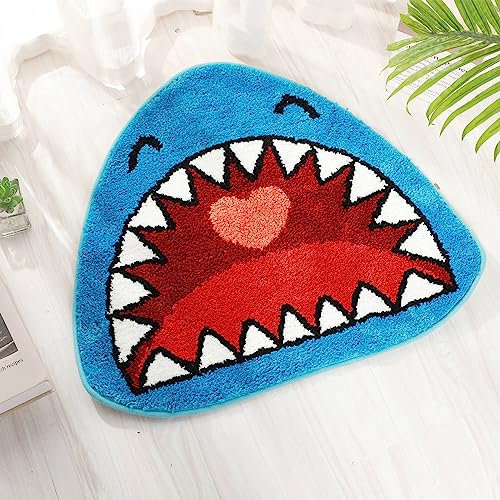 FGCOGOD Shark Badematte, rutschfeste TPR-Unterseite und ultra-saugfähige Mikrofaser, Ozean-Thema, Kinder-Badezimmerteppich, superweich, schnell trocknend, Bodenmatte für Dusche, Kinderzimmer,