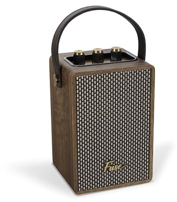 Fuse Andle - Altavoz Bluetooth Retro Vintage con Mango de Cuero Vegano, Altavoz portátil con conexión para Smartphone, Entrada USB y AUX, Elegante Exterior de Madera marrón