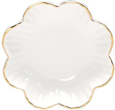 Porcelain Serving Dish,Ceramics Flower Relish Tray with Metallic Rim,Serving Bowls for Wedding,Party Perfect for Small Cereal, Pasta, Salad, Candy and Snacks White 6.6 inch, Gold,White (Big)