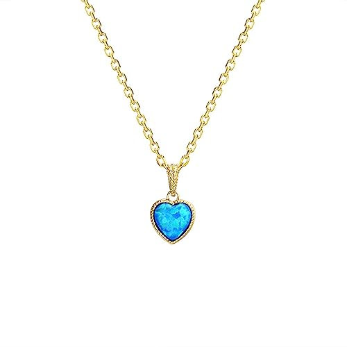 AMDXD Gold Au750 Halskette für Frauen, Klassiker Anhänger mit Labor Erstellt Opal Blau Herz, 18K Gold Damen Halskette Modeschmuck Diamant Echte Goldschmuck, Gold, 45cm