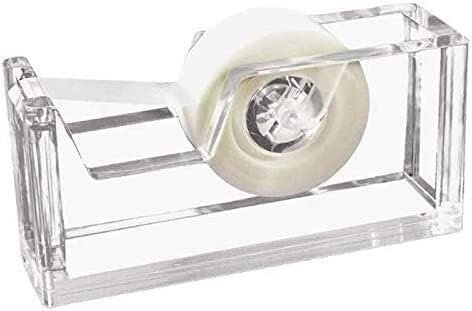 InDmar Sticky Tape Dispenser,Tape Dispenser,Desktop Clear Acrylic and Gold Tape Dispenser 1Inch Core - Classy, Elegant and Modern Design Desk Accessory for Your Home or Work Office
