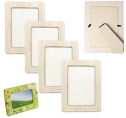Hazrcvr Hölzerner Bilderrahmen Set 5 Stück 19x14 cm Holzbilderrahmen Bilderrahmen zum Bemalen DIY Holz Bilderrahmen Bilderrahmen Gestalten Naturholz DIY Fotorahmen Rechteckig Bastelrahmen Set