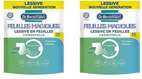 Dr. Beckmann FEUILLES MAGIQUES Lessive L'ESSENTIELLE | Format pré-dosé, pratique et léger | 100% hydrosoluble, facile à utiliser et ranger | 25 feuilles (Lot de 2)