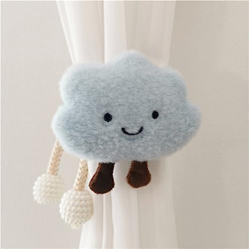 Herfair 2 Stück Vorhänge Raffhalter, Gardinenclips Cartoon Wolken Vorhang-Clips, Wolken Vorhanghalter, Gardinen Haken Ringe Wolken für Kinderzimmer Dekoration (Blau)