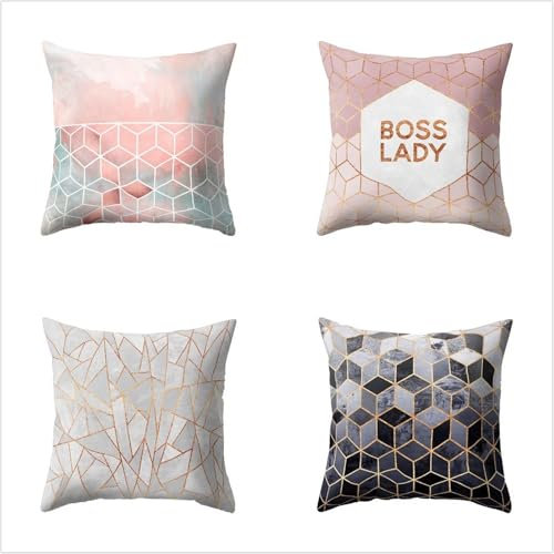 Dekorative Kissenbezug 65x65cm 4er Set Kissenbezüge,mit unsichtbarem Reißverschluß Dekokissen Kissenbezüge Weiße Gestreifte Murmel Kissenhüllen für Außenbereich Terrasse Garten Bank Sofa Dekor